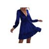OLKWDAF5 Vestido Women Deep V Cut Long Puff Sleeve Velvet Ruffle Mini Party Dress Loose Flowy Swing Short Dresses Beach view 1
