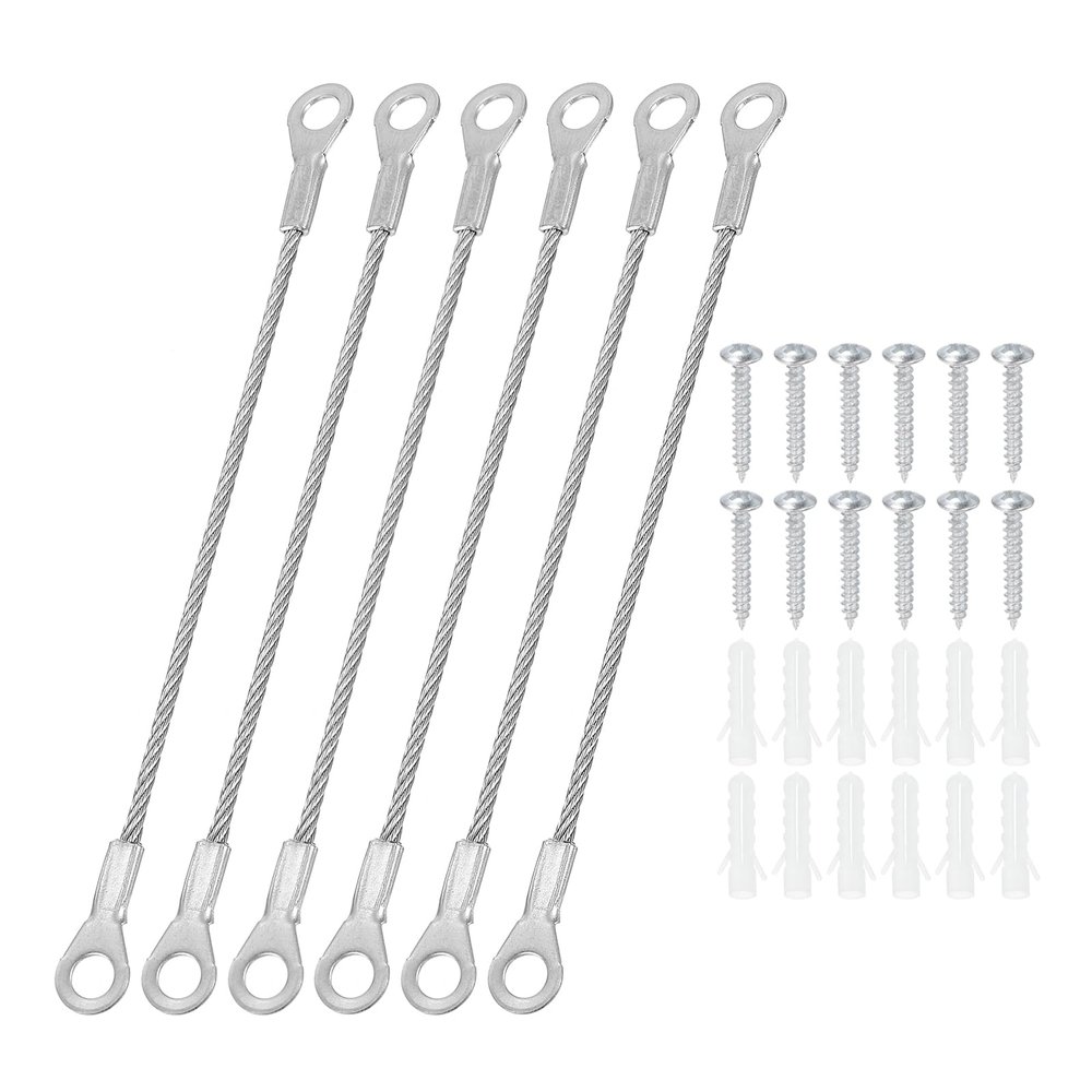 PATIKIL Cabinet Door Restraint Kit 0.08" x 4", 6 Pack Stainless Steel Flexible Braided Cable Door Hinge Limiter for Limiting Chest Cupboard Door Opening Angle Swing