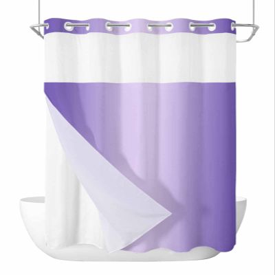 Anzona No Hook Shower Curtains, Purple Ombre Standard Bathroom Curtains with Snap in Liner, Farmhouse Violet Color Gradient Waterproof Washable Fabric Bathroom Shower Curtain Sets, 60" x 72"