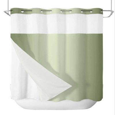 Anzona No Hook Shower Curtains, Sage Green Ombre Long Bathtub Curtains with Snap in Liner, Farmhouse Green Color Gradient Waterproof Washable Fabric Bathroom Shower Curtain Sets, 72" x 78"
