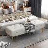 GEeLky Modern Tufted Ottoman Bench PU Leather Bench Upholstered Footrest Accent Bench for Living Room with Gold Metal Legs, Bed Bench for Bedroom End of Bed, Entryway Bench(Light Gray,100x40x43cm) view 1