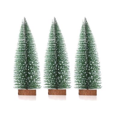 MOTUZP Christmas Trees Artificial Plastic Mini Christmas Tree Bottle Brush Trees Bottle Brush Tabletop Trees with Wooden Base Sisal Trees Snow Frost Ornaments for Christmas (3pcs 207cm)