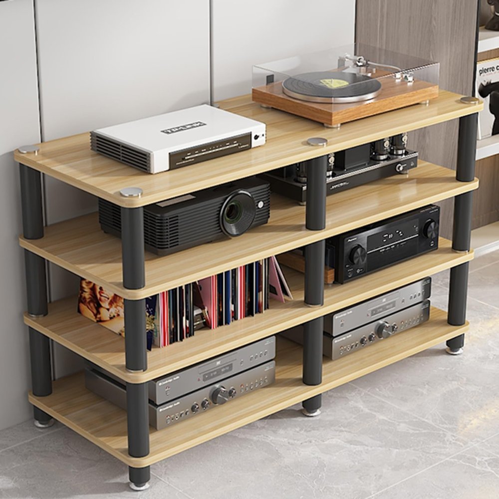 47 Inch TV Media Stand with Storage 1 2 3 4 Layer, Living Room Entertainment Center Furniture Audio Racks Tower/ Stereo Components Cabinet, Home Theater Video Game Console Shelf(Light wood,70cm/27.5in