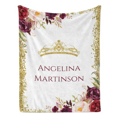 ColorAce Custom Baby Blanket for Girls Personalized Baby Blanket with Name Garnet Princess Crown Blanket Personalized Name Blankets for Baby Kids Infant Toddler Birthday Gift