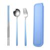 SEELLODGE Silverware Flatware Cutlery Set, 304 Stainless Steel Fork Round Spoon Chopsticks Convenient Set 3-piece Creative Student Office Worker Portable Tableware Gift(Blue Silver,6Set) view 1