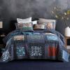 MaiuFun King Quilt Sets, 100% Cotton Quilts King Size, Navy Bedspreads, Patchwork with Retro Paisley Patterns, 3-Piece Lightweight Bedding Coverlet for All Season (1 Quilt + 2 Pillow Shams) view 1
