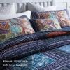 MaiuFun King Quilt Sets, 100% Cotton Quilts King Size, Navy Bedspreads, Patchwork with Retro Paisley Patterns, 3-Piece Lightweight Bedding Coverlet for All Season (1 Quilt + 2 Pillow Shams) view 2