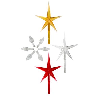 National Artcraft Medium Glitter Twist-Style Ceramic Christmas Tree Light Ornaments with 3 Large Stars in Red, Gold and Crystal - 103 Pieces
