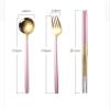 SEELLODGE Silverware Flatware Cutlery Set, 304 Stainless Steel Fork Round Spoon Chopsticks Convenient Set 3-piece Creative Student Office Worker Portable Tableware Gift(Purple Gold,4Set) view 2
