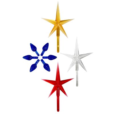 National Artcraft Medium Glitter Twist-Style Ceramic Christmas Tree Light Ornaments with 3 Large Stars in Red, Gold and Crystal - 103 Pieces