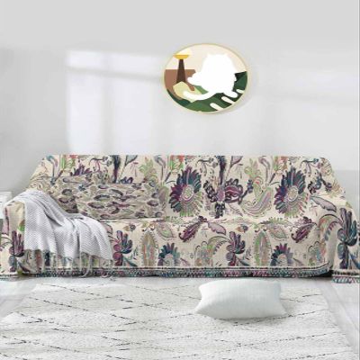 Brown Paisley Floral Sofa Cover Couch Cushion Slipcover,Swirling Leafy Boho Ethnic Classic Oriental Sectional/Individual/L/T Shape Sofa Couch Recliner Protector Throws Blanket Cover,L 71"x118"