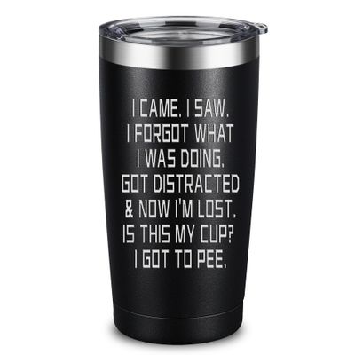 Birthday Gift for Women Men - I Came I Saw Tumbler Gag Gifts Funny Adult Grandpa Gifts for Him Drinking Cup for Elderly Senior Citizen, 20 Oz Insulated Tumbler, Black