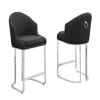 Modern Teddy Fabric Bar Stool with Silver Chrome Iron Base - Black - Stylish Upholstered Stool with Ribbed Backrest and Ring Handle - Perfect for Living Room, Dining Room, or Office view 1