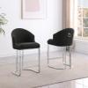 Modern Teddy Fabric Bar Stool with Silver Chrome Iron Base - Black - Stylish Upholstered Stool with Ribbed Backrest and Ring Handle - Perfect for Living Room, Dining Room, or Office view 2