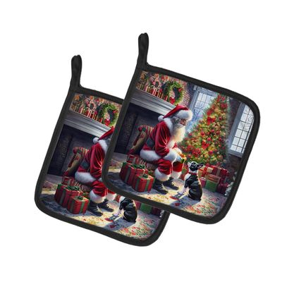 Caroline's Treasures Boston Terrier and Santa Claus Pair of Pot Holders Kitchen Heat Resistant Pot Holders Sets Oven Hot Pads for Cooking Baking BBQ, 7 1/2 x 7 1/2