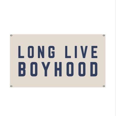 Long Live Boyhood Canvas Wall Tapestry, Unbleached, Lightweight, Handmade in Hartwell, GA, with Grommets (Large 48"x30", Natural/Navy)
