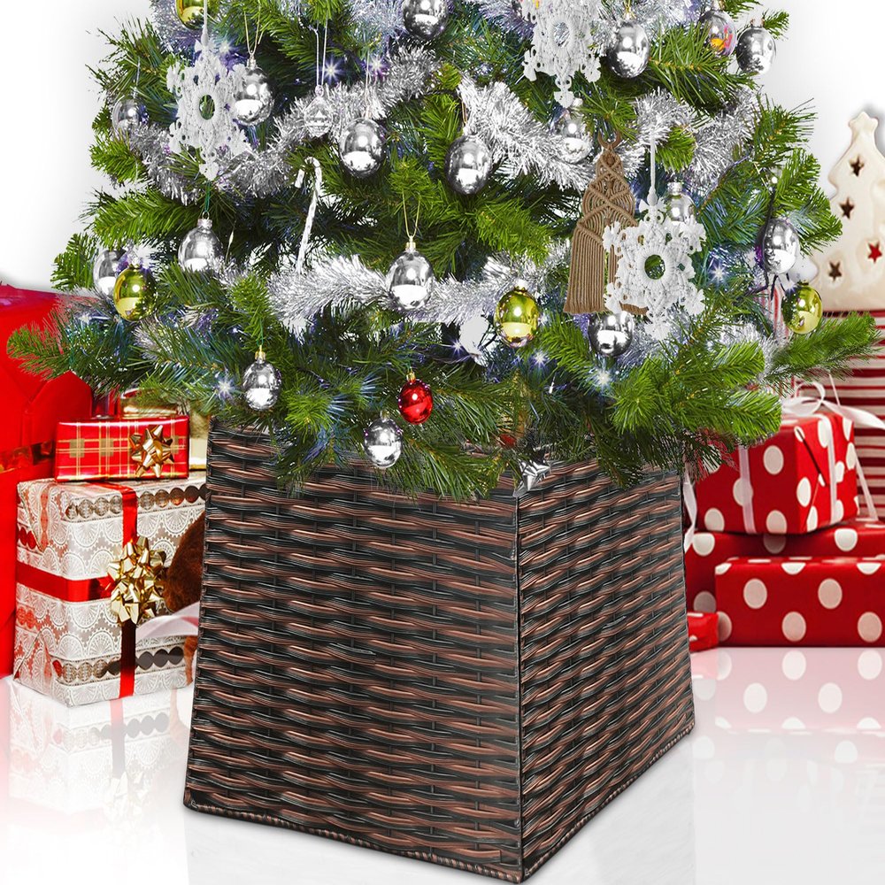 ZWHTB 21in Christmas Tree Collars for Artificial Trees, Pencil Tree Collar for Slim Trees, Boho Rustic Holiday Decor Xmas Tree Ring, Basket Base Cover, Christmas Tree Guard for Cats