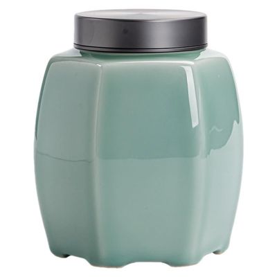 ROMLN Sugar Container Celadon Bulk Tea Storage Jar Ceramic Sealed Jar Home Kitchen Bulk Tea Storage Container Jar Vintage Tea Can Coffee Container