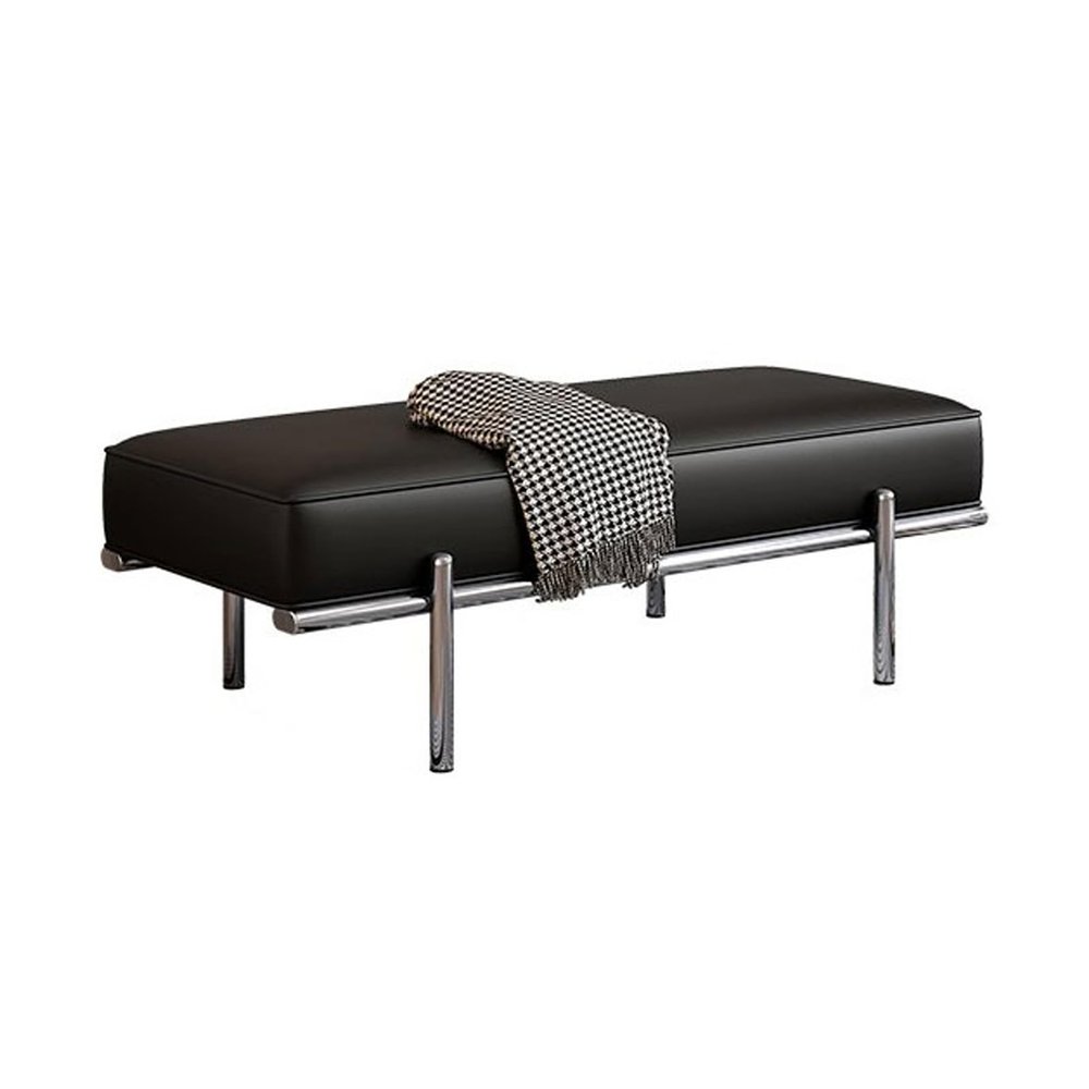 Shoe Bench Faux Leather Padded Seat End of Bed Bench with Stainless Steel Legs Office Long Bench for Entryway Bathroom Load 660 lb