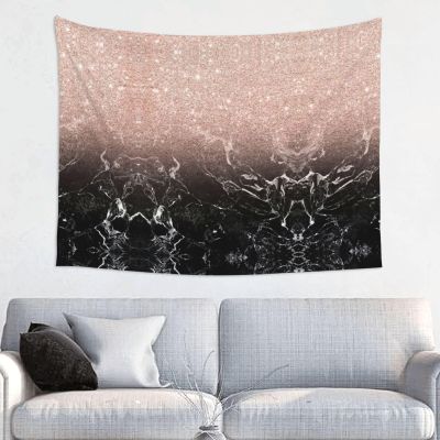 LIXLZH Marble Color Rose Gold Print Wall Tapestry Personalized Funny Backdrop Bedroom Wall Hanging Art Decor Tapestry, Black