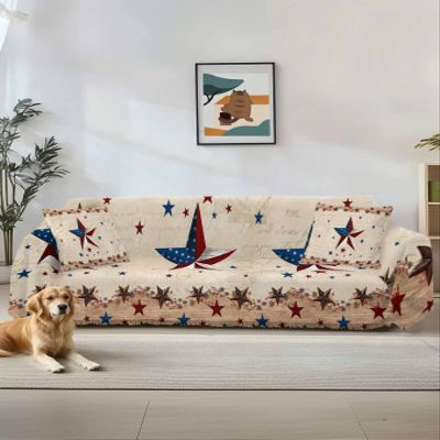 Country Rustic Sofa Cover Couch Cushion Slipcover,Vintage Primitive Western Barn Stars Red Sectional/Individual/L/T Shape Sofa Couch Recliner Furniture Protector Throws Blanket Cover,L 71"x118"