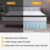 Aqua Stripe Bed Skirt King Size 18 Inch Drop,Boho Contemporary Minimalist Geometric White Adjustable & Elastic Wrap Around Bed Skirts Pleated Luxury Dust Ruffles for Twin Full Queen Cal King Base Bed view 3