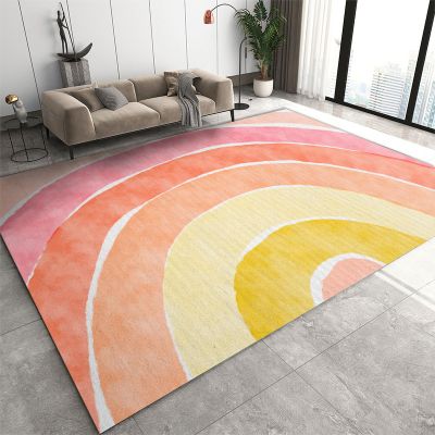 LEPUICI Nordic Watercolor Rainbow Area Rug, Orange-Red Gradient Arched Stripes Home Decor Rug, Low Pile Soft Non-Slip Carpet for Woman Bedside Living Room Bedroom Kitchen Dining Room - 3 ft x 5 ft