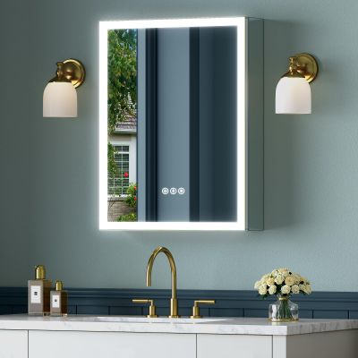TIFULLHOME 16x24 Inch Medicine Cabinet with Lights, Lighted Medicine Cabinet with Mirror, AL Alloy Frame, Hardwired, Recessed or Wall Mount, 3 Light Colors/Dimmable/Defog,2 Outlets&USBs, 2 Shelves