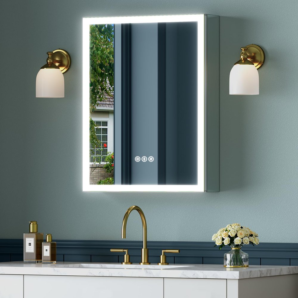 TIFULLHOME 16x24 Inch Medicine Cabinet with Lights, Lighted Medicine Cabinet with Mirror, AL Alloy Frame, Hardwired, Recessed or Wall Mount, 3 Light Colors/Dimmable/Defog,2 Outlets&USBs, 2 Shelves