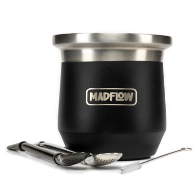 MADFLOW Yerba Mate Cup. Stainless Steel Mate Cup with 2 Bombillas. Double Wall Vacuum Insulated Yerba Mate Gourd. Unique Mate Cup And Bombilla Set