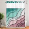 No Hook Cloth Fabric Shower Curtain with Snap in Liner, Green Purple Gradient Waterproof Shower Curtains Set with See Through Top Window, Modern Geometric Abstract Bath Curtains Shower 54"x78" view 1