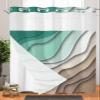 No Hook Cloth Fabric Shower Curtain with Snap in Liner, Green Brown Gradient Modern Geometric Abstract Waterproof Shower Curtains Set with See Through Top Window, Bath Curtains Shower 72"x72" view 1