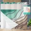 No Hook Cloth Fabric Shower Curtain with Snap in Liner, Green Brown Gradient Modern Geometric Abstract Waterproof Shower Curtains Set with See Through Top Window, Bath Curtains Shower 72"x72" view 2