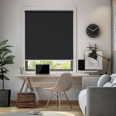 ChrisDowa Cordless Blackout Roller Shade with Spring System Room Darkening UV Protection Jacquard Fabric Blackout Blinds for Indoor Window Shades Pull Down for Home and Office, Black, 37" W x 72" H