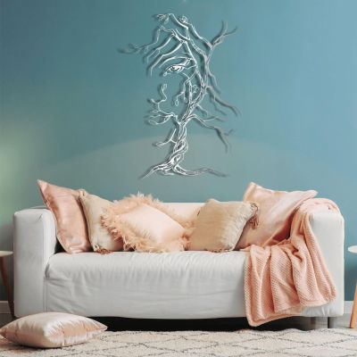 (Abstract) Metal Tree Wall Decor - Face Art, Living Room & Bedroom Decor - 38"x53.1", Silver