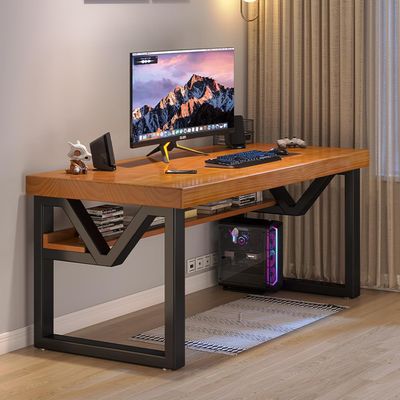 Computer Desk with Bottom Bookshelves, Home Office Desk Solid Wood Writing Desk Modern Student Study Table Computer Workstation(47 Inch)