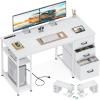AODK 51 Inch Computer Desk with Drawers & USB Power Outlets - Reversible Home Office Desk with Storage Shelves, Work from Home, Modern Work/Writing/Study Table for Bedroom, White view 1