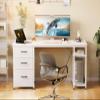 AODK 51 Inch Computer Desk with Drawers & USB Power Outlets - Reversible Home Office Desk with Storage Shelves, Work from Home, Modern Work/Writing/Study Table for Bedroom, White view 2