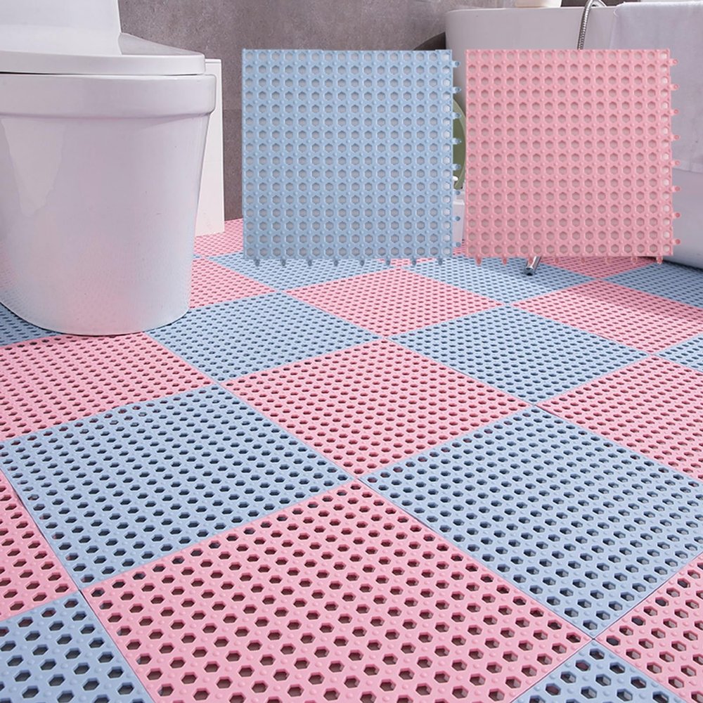 11.8x11.8IN Bathroom stitching non-slip shower mat,bathroom mat non-slip TPE interlocking floor, children's splicing floor mat,Shower Room Floor Mat Toilet bathroom hollow non-slip mat.(B+P,(20 pieces