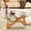 Coffee Tables for Living Room-Triangle Glass Coffee Table with Irregular Wooden Base End Table,Mid-Century Modern Abstract End Table,for Study Room Office Hotel Balcony(32.3in, Wood-Transparent)(Wood- view 1