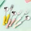 (6 Pieces) Cartoon Cat Claw Ceramic Handle Stainless Steel Spoon Fork Personalized Tableware Fork Eating Spoon Spoon Home (Pink cat's paw) view 3