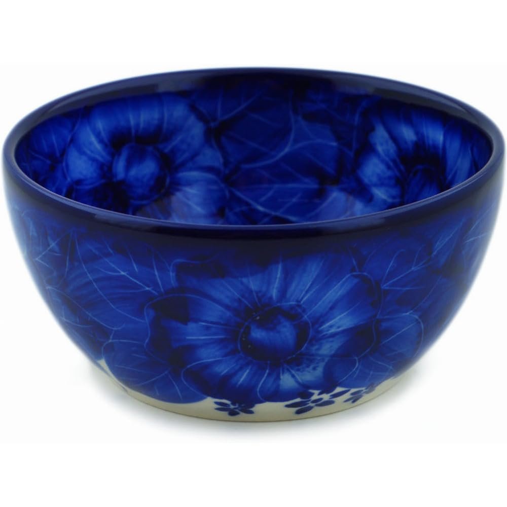 Polmedia Polish Pottery Bowl 5-inch UNIKAT - Divine Cobalt Pattern Handmade in Boleslawiec Poland by Ceramika Bona + Certificate of Authenticity