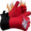 Ekogrips Plus Oven Gloves with Fingers, Comfy Waterproof Silicone Oven Mitts Heat Resistant with Long Cuff, Insulated BBQ Gloves Perfect for Grilling, Baking, Smoker, Canning, Pizza, Red, Hot Mitts view 1