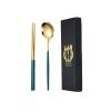 SEELLODGE Silverware Flatware Cutlery Set, 2/8/12/16pcs Stainless Steel Portuguese Chopsticks Spoon Gift Box Set Spoon Chopsticks Gift Tableware(Green Gold,2 Pieces for 1) view 1