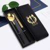 SEELLODGE Silverware Flatware Cutlery Set, 2/8/12/16pcs Stainless Steel Portuguese Chopsticks Spoon Gift Box Set Spoon Chopsticks Gift Tableware(Green Gold,2 Pieces for 1) view 3