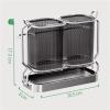 FKEE55UED Kitchen Utensil Holder Utensil Holder with 2 Compartments and Stainless Steel Rack, Wall Mounted/Countertop Utensil Caddy Organizer with Removable Drain Tray, Gray Cooking Utensil Holder view 2