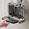 FKEE55UED Kitchen Utensil Holder Utensil Holder with 2 Compartments and Stainless Steel Rack, Wall Mounted/Countertop Utensil Caddy Organizer with Removable Drain Tray, Gray Cooking Utensil Holder view 4