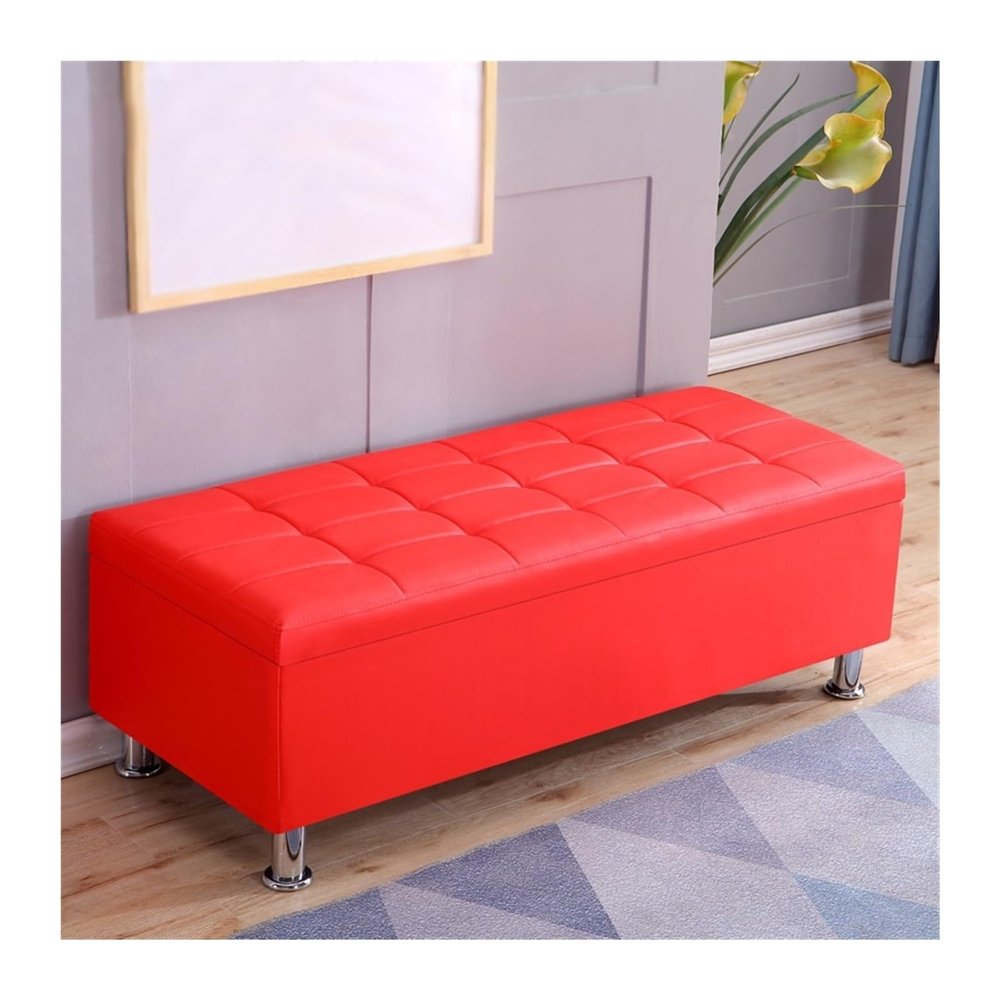 GLigeT Shoe Bench Rectangular Sofa StoolShoe Change StoolBedside StoolMultifunctional Storage Storage StoolDressing RoomFitting RoomLeather Stools Shoe Bench with Seat(Red,90 * 40 * 40cm)