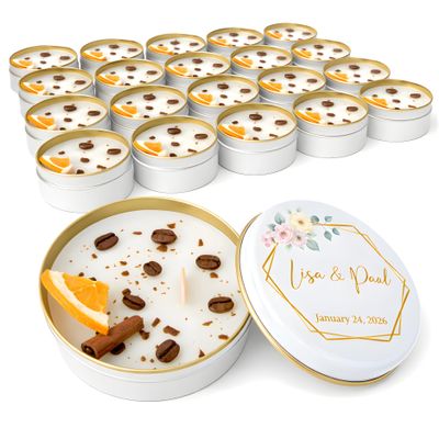 Personalized Coffee Scented Soy Wax Candle Favors with Cinnamon Stick & Dried Orange  Rustic Wedding, Bridal & Baby Shower, Birthday, Christmas Event Gifts (10200 Bulk Available)