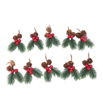 Pack of 10 Christmas Picks, Pine Cones, Red Berries, Needles, Decorations, Artificial Delicate Christmas Decorations
